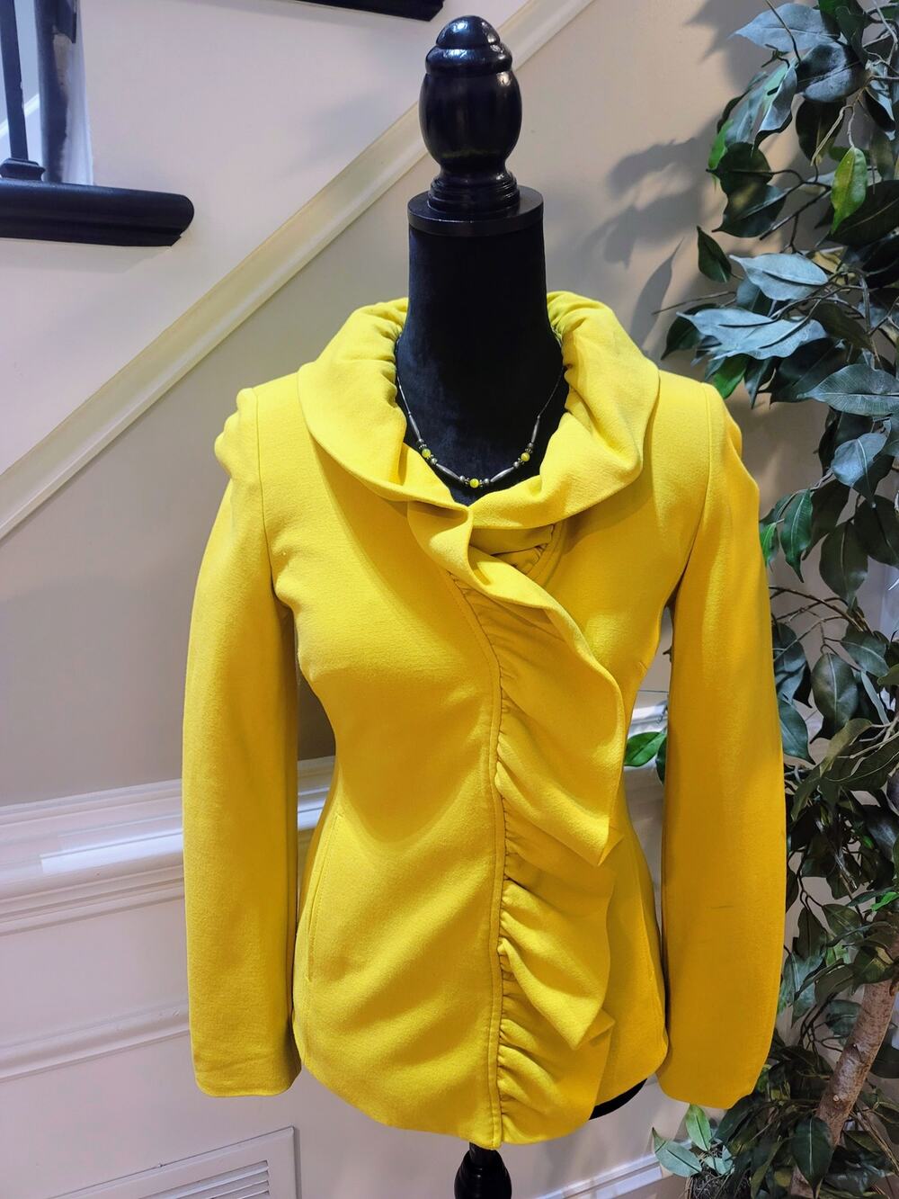 International Concepts Cardigan Jacket Womens SZ XS Yellow Ruffle Long Sleeve